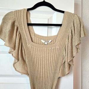 Metallic ruffle shirt, ultra stretch with belt